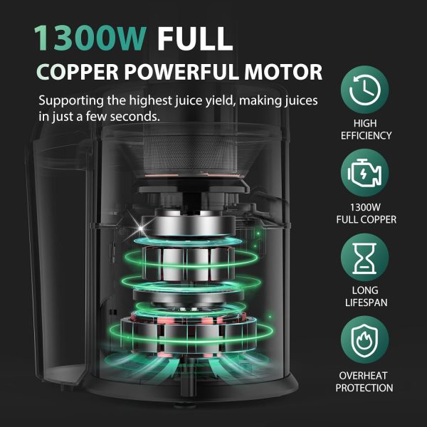 1300W KOIOS Centrifugal Juicer Machines, Juice Extractor with Extra Large 3inch Feed Chute, Full Copper Motor, Titanium-Plated Filter, High Juice Yield, 3 Speeds Mode,Easy to Clean with Brush,BPA-Free