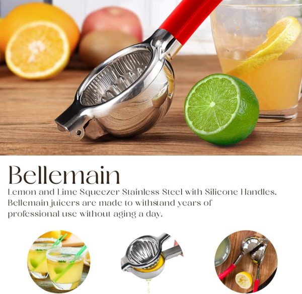 Bellemain Citrus Juicer | Metal Lemon Squeezer | Lime and Lemon Juicer Stainless Steel with Silicone Handles | Manual Juicer, Citrus Squeezer, Hand Held Juicer | Bar Juicer for Bartender Accessories