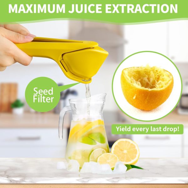 Flat Lemon Squeezer Manual, Max Juice Extraction Citrus Squeezer Hand Press, Lemon Juicer Squeezer Enhanced Leverage to Reduce Effort (Yellow)