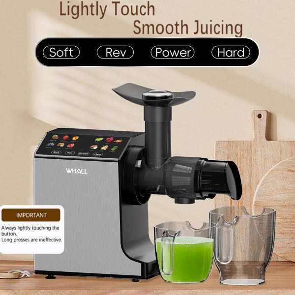 whall Masticating Slow Juicer, Professional Stainless Juicer Machines for Vegetable and Fruit, Touchscreen Cold Press Juicer with 2 Speed Modes