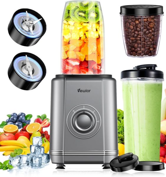 1200W Blender for Shakes and Smoothies, VEWIOR Personal Blender with 6-Edge Blade, 17oz  23oz BPA Free To-Go Cups, 3 Modes Control, Suitable for Kitchen, Ideal for Frozen Drinks, Sauces