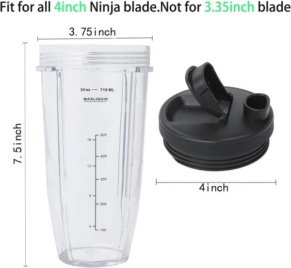 24oz Blender Cup with Lid For Ninja Auto iQ Pro BL480 BL482 BL642 BL682 BL450 BN401 BN751 BN801, Foodi SS351 SS151 SS401, Ninja Blender Replacement Parts 24oz Cup with Sip  Seal Lid