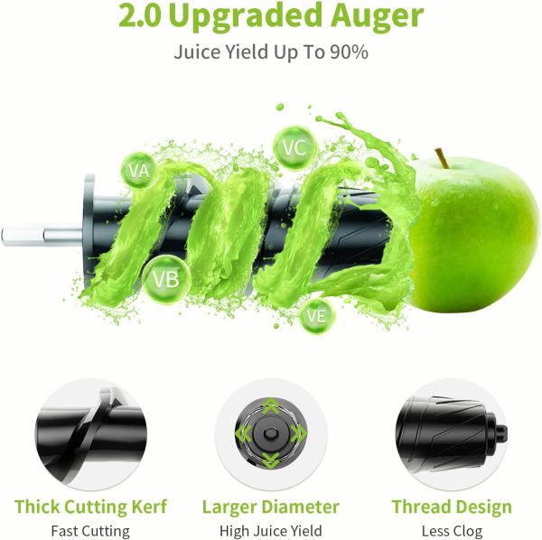 Aeitto Slow Juicer Machines, 3.6 Inch Wide Chute, Large Capacity, High Juice Yield, 2 Cold Press Juicer Modes, Easy to Clean Masticating Juicer for Vegetable and Fruit (Green)
