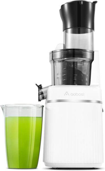 Aobosi Masticating Juicer, Slow Juicer with Large Feed Chute, Quiet Motor  Reverse Function, Easy to Clean Brush, Juicer Machine for High Nutrient Fruits Vegetables, 200 Watts, White