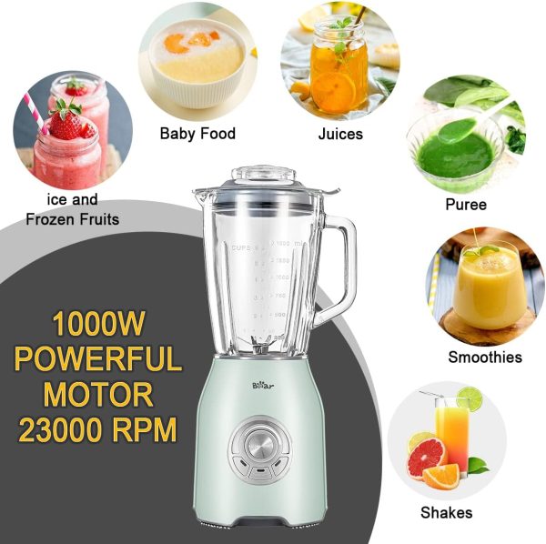Bear Blender, 1000W Professional Smoothie Blender for Shakes and Smoothies with 51 Oz Glass Jar, Step-less Speed Knob and 3 Functions for Crushing Ice, Fruit and Pulse/Autonomous Clean