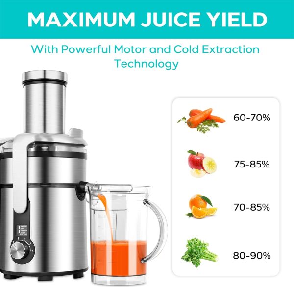 CASABREWS Juicer Machine, 1300W 5 Speeds Centrifugal Juicer Extractor with Large 3.2 Feed Chute for Whole Vegetables and Fruits, Stainless Steel Juicer Maker with LCD Screen, Gift for Mom Women Wife