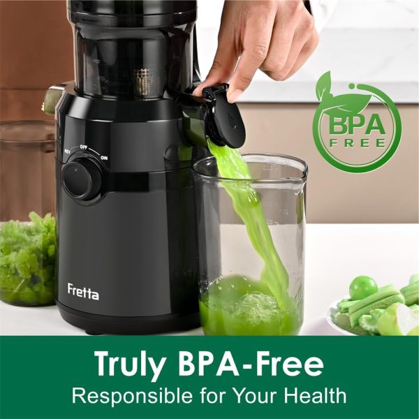 Cold Press Juicer Machines,Fretta Slow Masticating Juicer Machines with 4.25 Large Feed Chute,Fit Whole Fruits  Vegetables Easy Clean Self Feeding,High Juice Yield,BPA Free (Black)