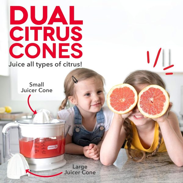 Dash Citrus Juicer Extractor: Compact Juicer for Healthy Juice, Oranges, Lemons, Limes, Grapefruit  other Citrus Fruit with Easy Pour Spout + 20 oz Pitcher - White