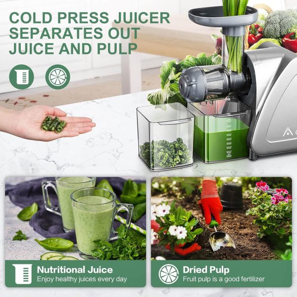 Juicer Machine, Aobosi Slow Masticating Juicer, Cold Press Juicer Machines with Reverse Function, Quiet Motor, High Juice Yield with Juice Jug  Brush for Cleaning, Black
