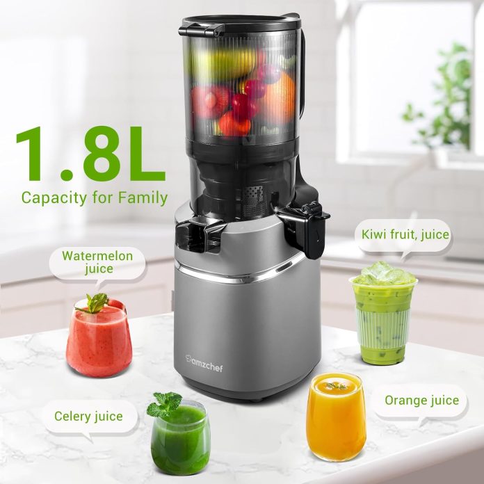 juicer machines amzchef 53 inch self feeding masticating juicer fit whole fruits vegetables cold press electric juicer m 3