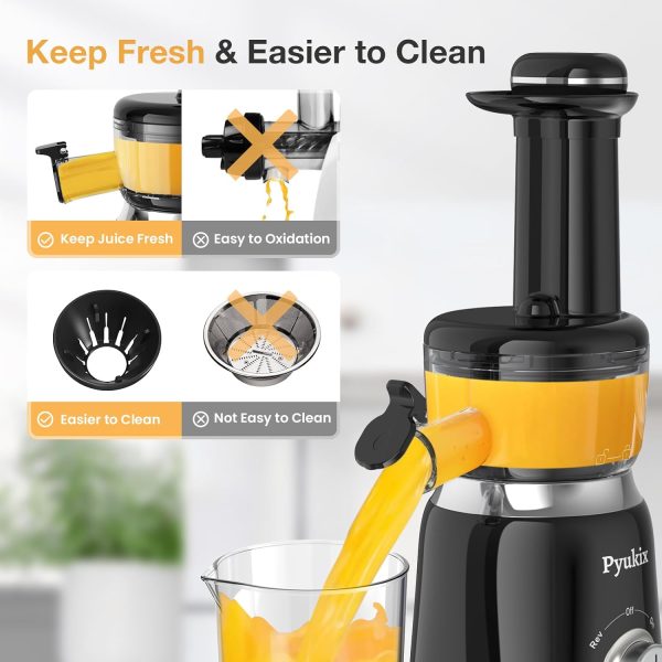 Juicer Machines, Cold Press Masticating Juice Extractor with 30% higher juice yield, Quiet Motor and Reverse Function, Dishwasher Safe, Compact design