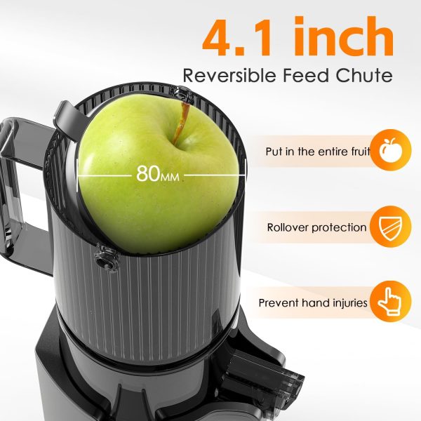 Masticating Juicers, Slow Cold Press Juicer Machine with 4.1-inch (104mm) Wide Feeding Mouth, Juicer Machines with Low Noise for Whole Vegetables and Fruits