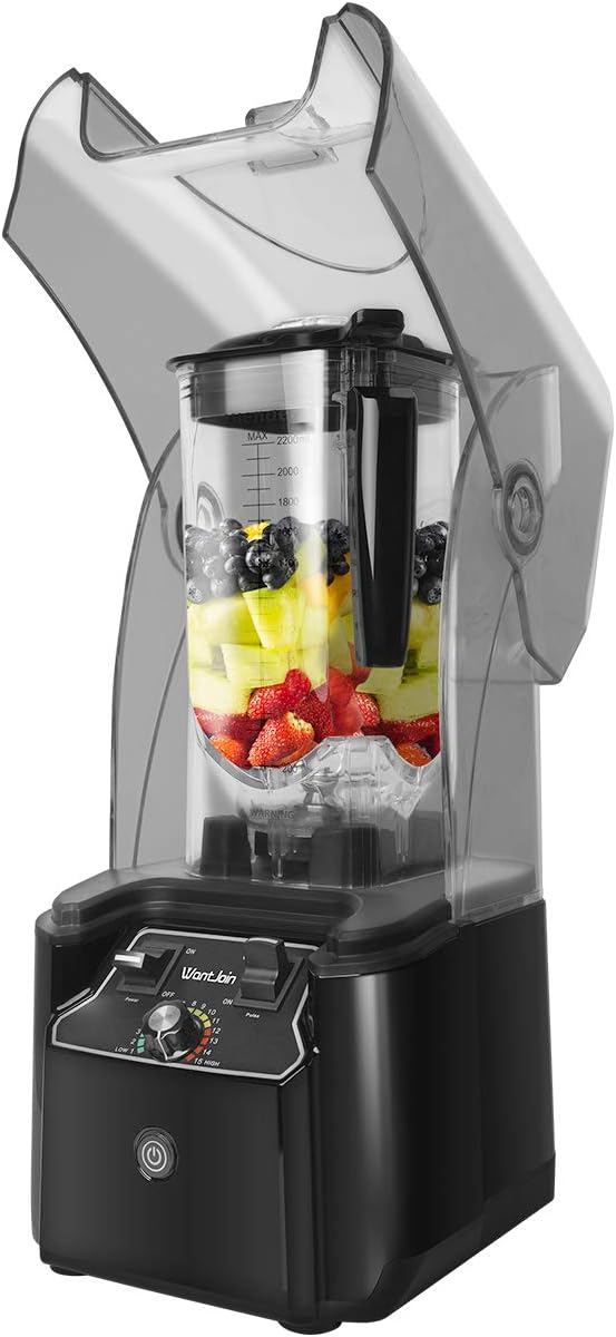 wantjoin professional commercial blender with shield quiet sound enclosure 2200w industries strong and quiet professiona