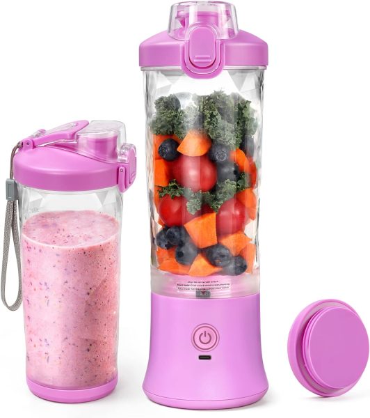 DoubleCare 20 Oz Portable Blender for Smoothies, 4000mAh Electric Juicer, 270W Motor, BPA-Free  IP67 Waterproof, USB Fresh Juice Blender with 2 Mixing Modes for Travel, Gym