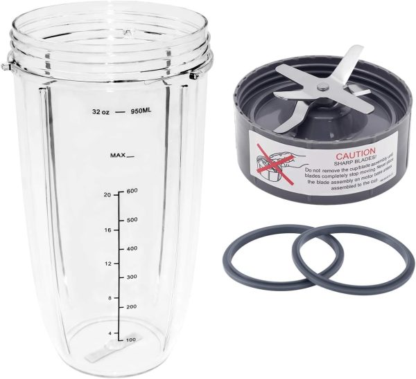 Nutribullet Replacement Parts Compatible with Nutribullet 600w and Pro 900 Series, Replacement 32 Oz Cup with Measurement and Premium Extractor Blade with 2 Silicone Gasket