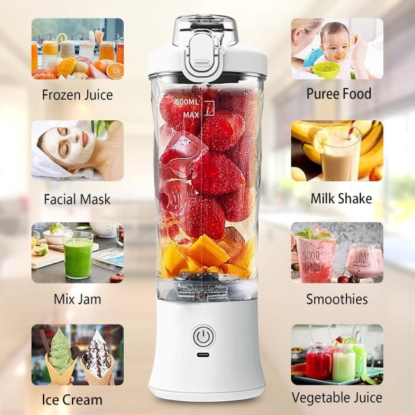 Portable Blender, Personal Size Juicer Blender for Shakes and Smoothies 20 Oz Travel Blender USB Rechargeable Mini Blender with 6 Blade for Home, Kitchen, Office, Sports