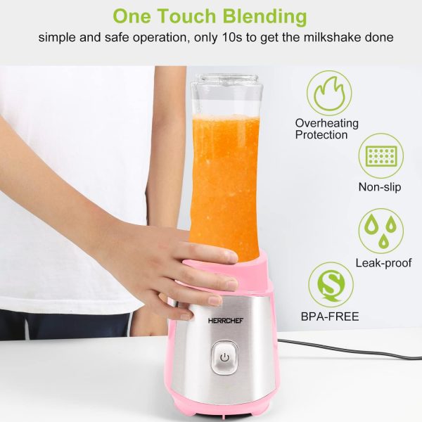 Smoothie Blender, Blender for Shakes and Smoothies, 350W Powerful Personal Blender with 2 x 20oz Portable Bottle, Single Blender Easy To Clean, BPA Free(pink)