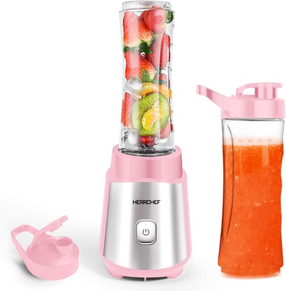 Smoothie Blender, Blender for Shakes and Smoothies, 350W Powerful Personal Blender with 2 x 20oz Portable Bottle, Single Blender Easy To Clean, BPA Free(pink)